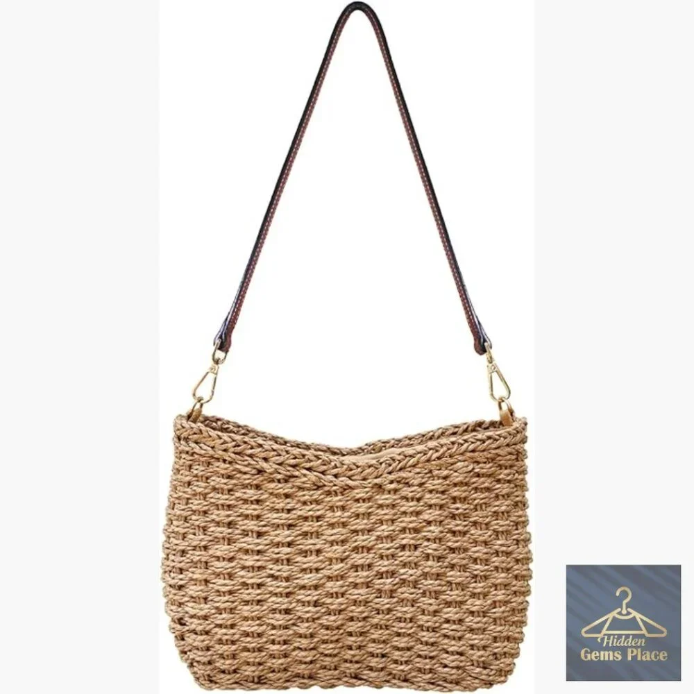 Small Hand Woven Straw Shoulder Bag Mini Purse Beach Vacation - Picture 1 of 6